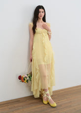 Romantic Fly-Sleeve Ruffle Long Dress